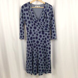 BODEN Womens Fixed Wrap Jersey Dress Size 8 US 12 UK Blue Polka Dot